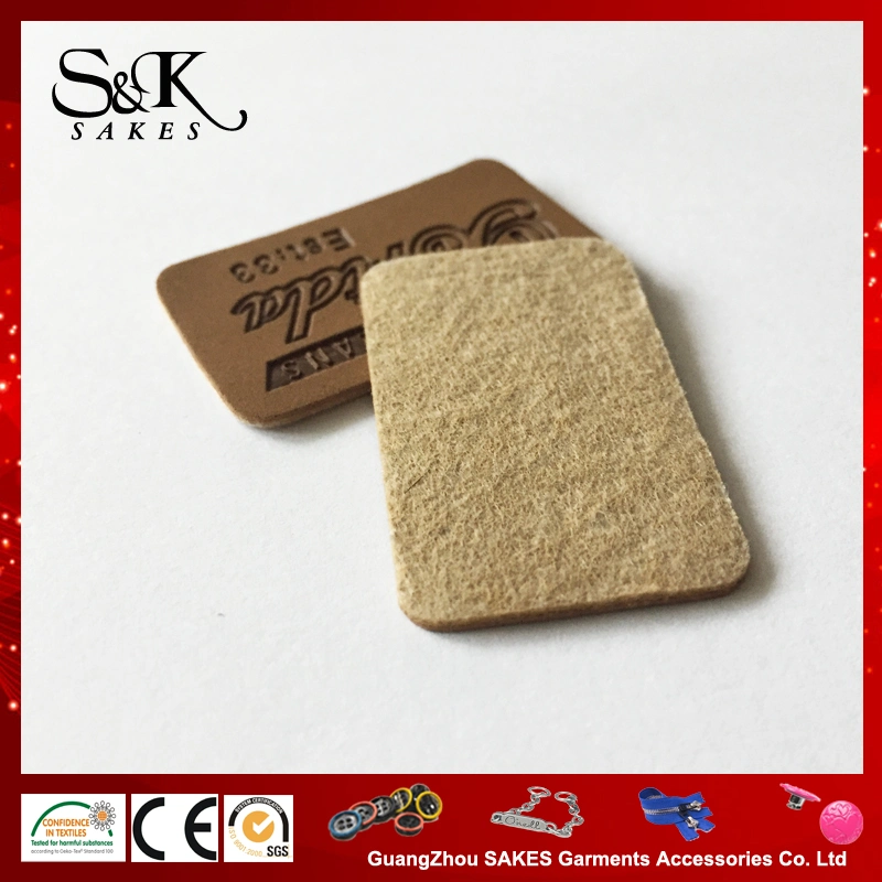 Engraved Logo Brown Color PU Leather Label for Garments