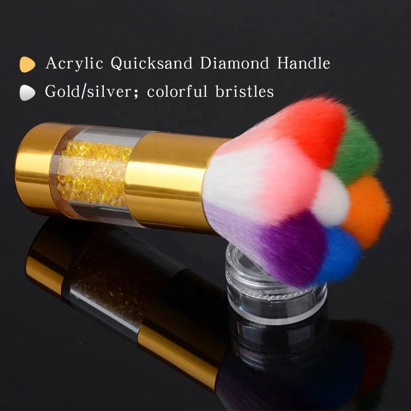 Factory Direct Supply Nail Tools Colorful Brush with Diamond Dust Brush Nail Cleaning Brush Dust Brush Makeup Brush Loose Powder Brush Rainbow Brush