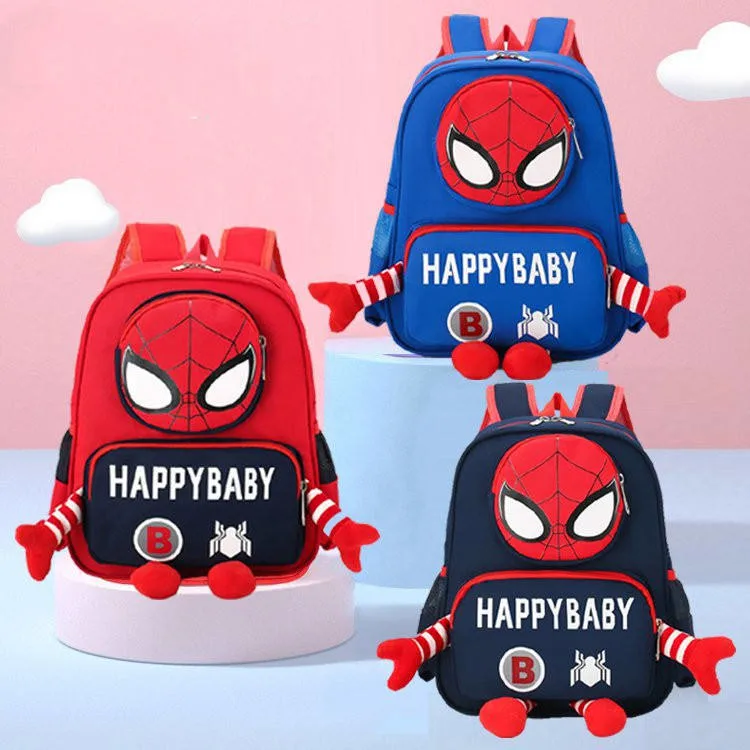 Cartoon Spiderman Design Polyester Kindergarten School BackPack para Crianças Estudante