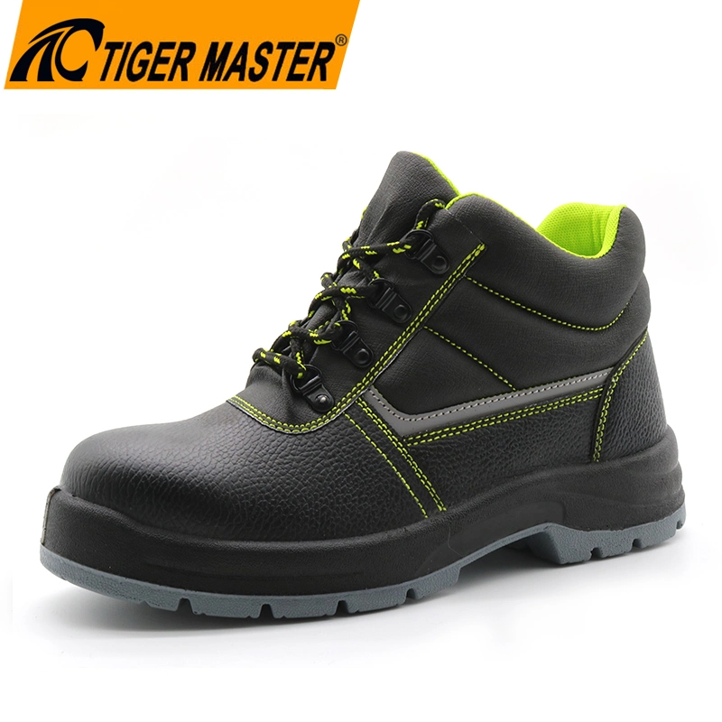 Non-Slip Oil Acid Resistant PU Outsole Black Leather Steel Toe Cap Prevent Puncture Antistatic S1p Work Safety Shoes for Men Industrial