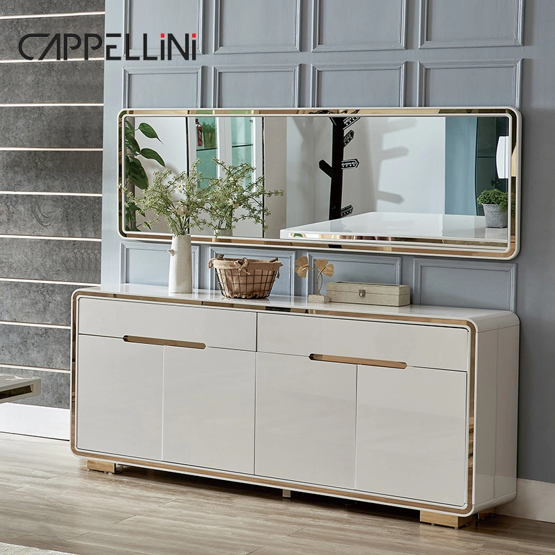 Conjunto de móveis de quarto Foshan Wholesale Modern Solid Wood Chrome Mesa de jantar luxuosa em madeira branca em aço inoxidável com 6 cadeiras