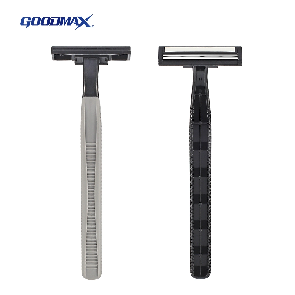 Triple Blade Rubber and Plastics Handle Disposable Razor with Lubricant Strip