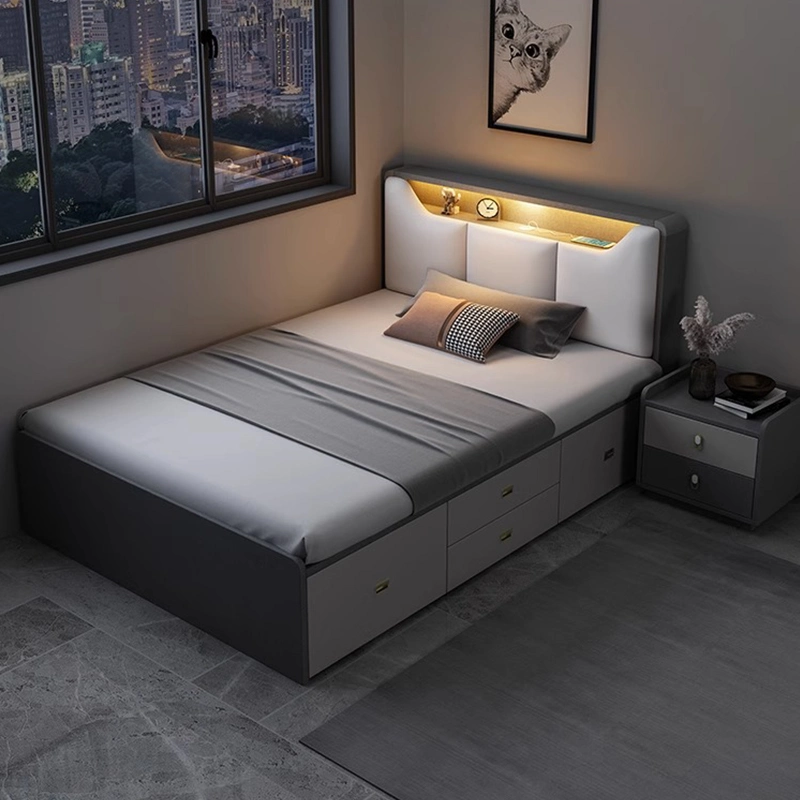 Modern Bedroom Furniture Functional Bed Wooden Double Bed Designs Furniture with Box Queen King Storage Bed