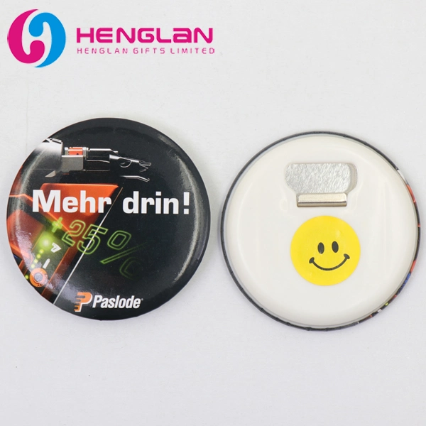 Custom Round Metal Tinplate Button Badge Cmyk Printing Paper Plastic Stamping Tin Badge for Promotional Bottle Opener