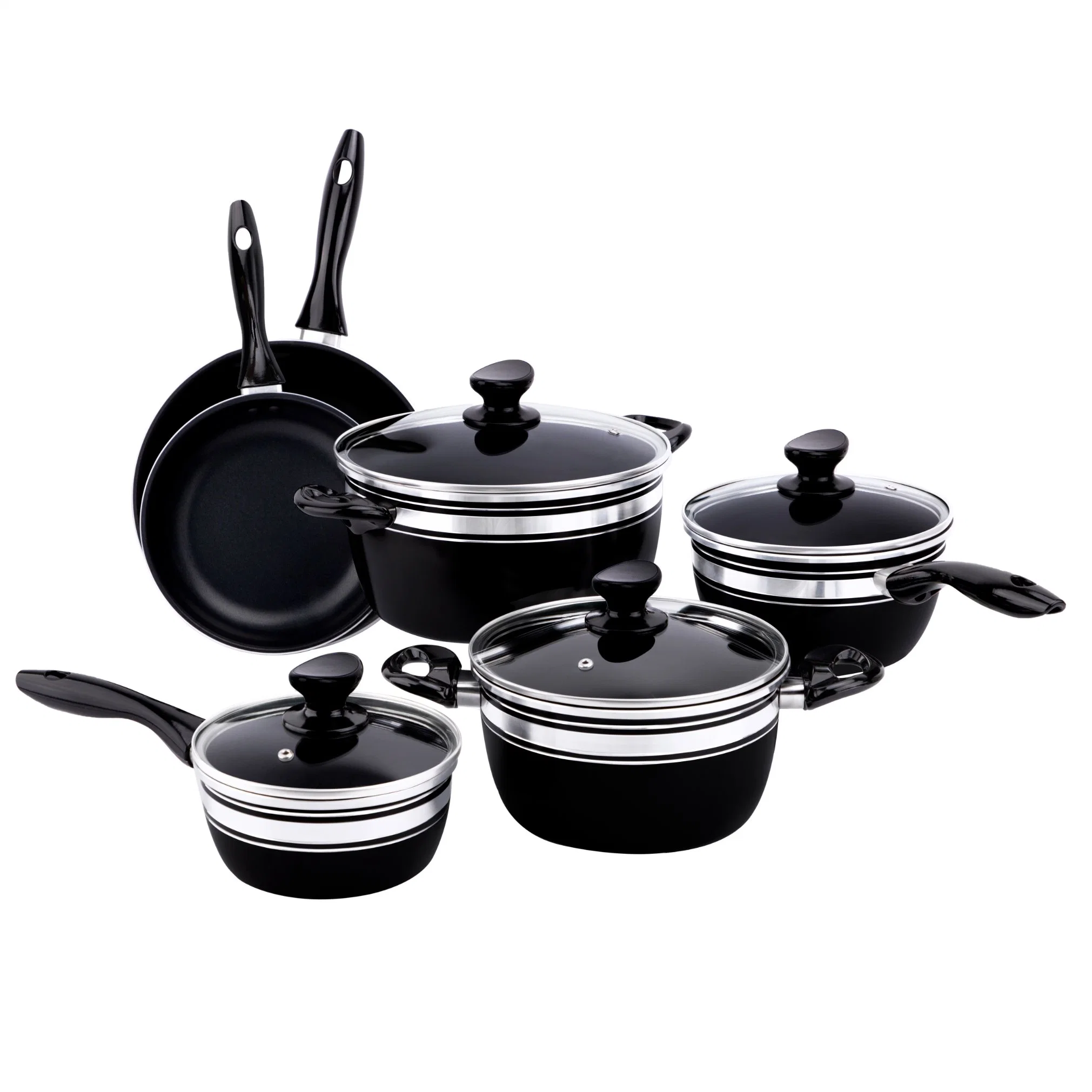 10PCS 2-Layer Nonstick Aluminum Banded Cookware Sets with Laser Logo