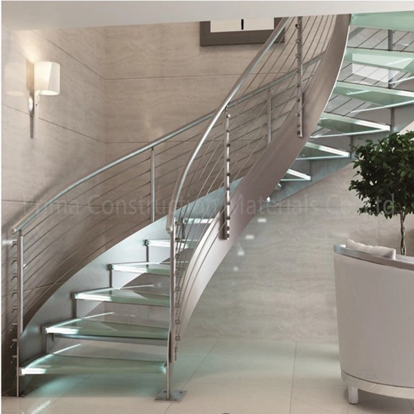 Stainless Steel Fence Black Wood Step Curved Staircase