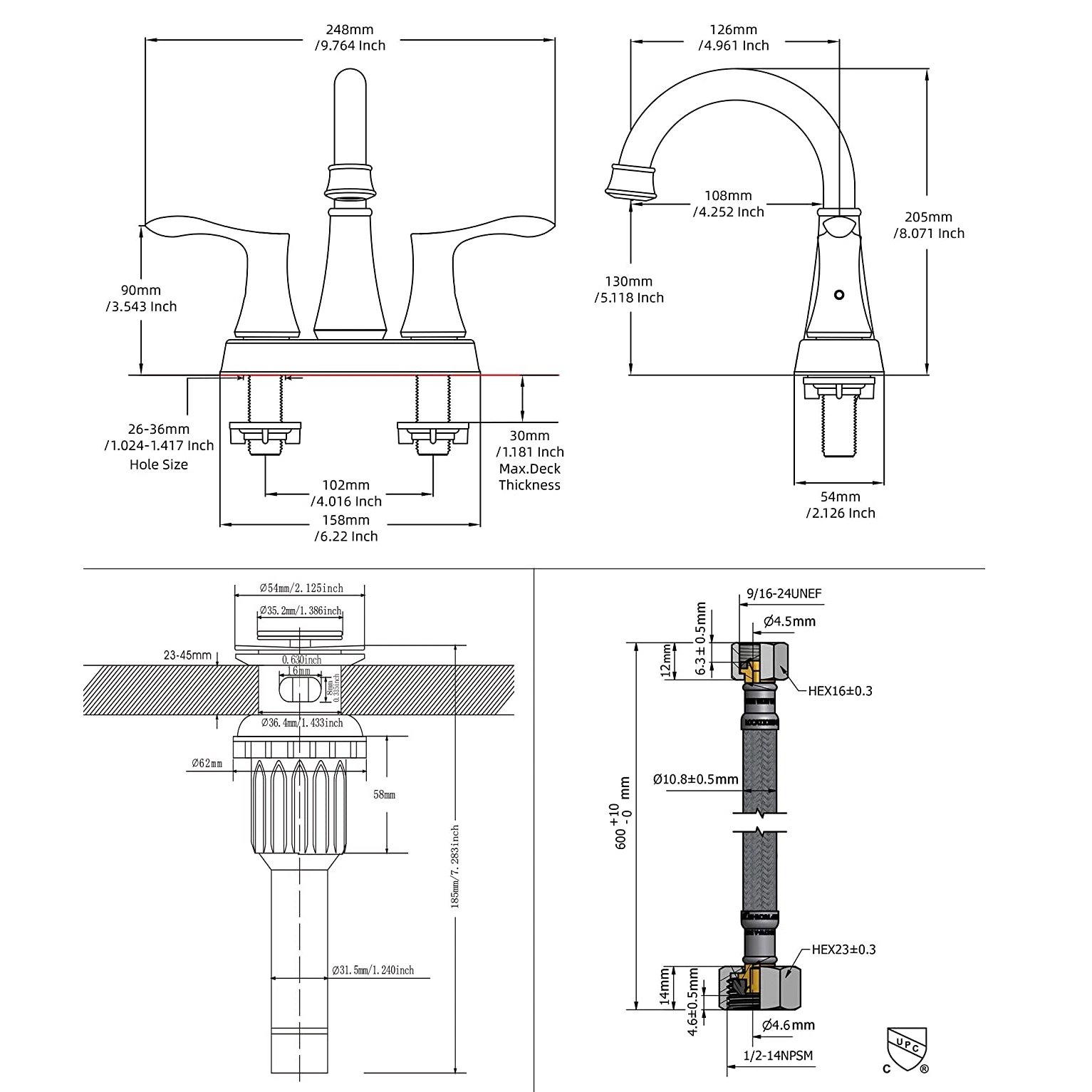 Aquacubic Hot Selling Factory Cupc CE Certified 3 Holes Sanitary Ware Taps Faucet Bathroom Basin Mixer