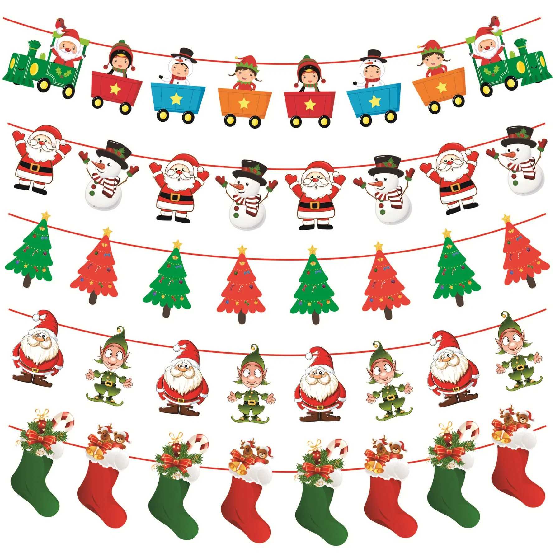 12 Styles Double Paper Side Christmas Banner Xmax Signs Hanging Banner with Santa Elk Sock Snowman Ornaments