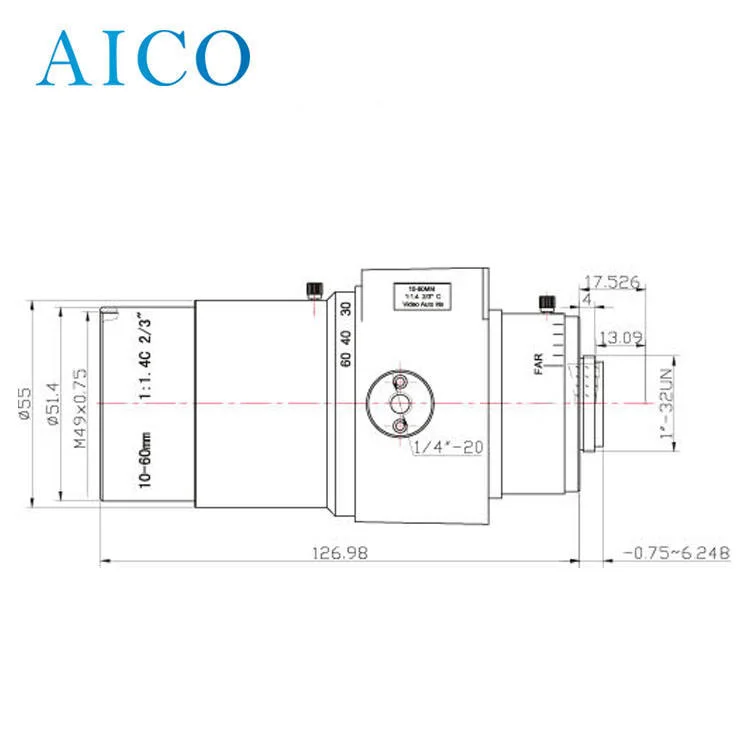 2/3" Image Format Aperture No 1.4 F1.4 DC Auto Iris 10-60mm C Mount Varifocal 6X Zoom CCTV IR Lenses Lens for Industrial Vision System