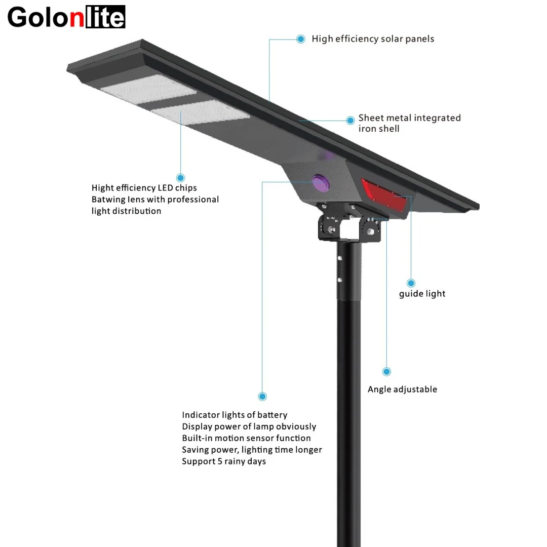 جديد متكامل All in One Aluminium Waterlمقاومة للماء حديقة الطريق الخارجية ضوء LED للشمس ستريت مع بطارية ليثيوم مستشعر الحركة