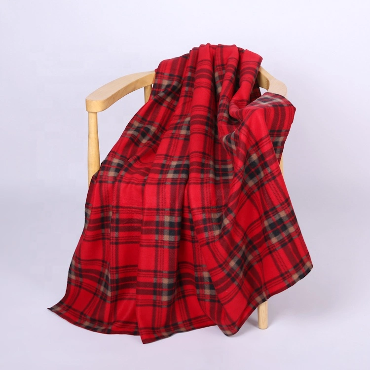 Custom Size Luxury Printed Two Sides Plaid Plain Polyester Fleece Throw Blanket