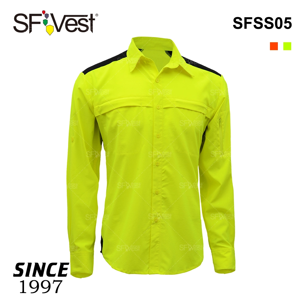 Wholesale/Supplier Safety Clothing Rip Stop Lightweight Breathable Hi Vis Button Shirt for Men Airport Security Workwear Shirts Uniform