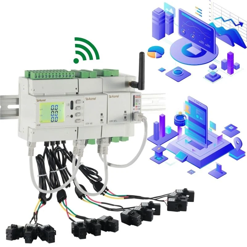 Medidor de Energia MultiCanal trifásico sem fios para electricidade com Lora Wi-Fi 4G para gestão e monitorização de energia EMS da IoT