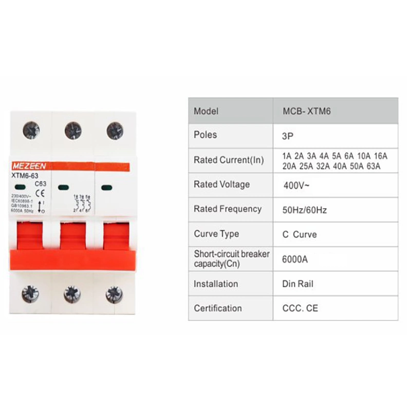 3p Xtm6 1-63A AC 400V Electrodoméstico disyuntor miniatura