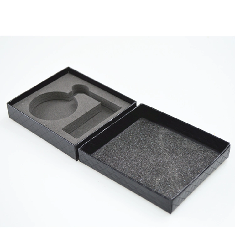 Textured Paper Debossed Logo Black Gift Box with Cloth Paper Card