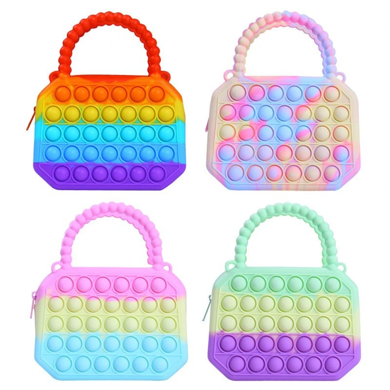 Linda mujer niñas niños silicona Fidget Simple Moneda de Rosa Bolso bolsos de mano de la burbuja de inserción de los juguetes para niños