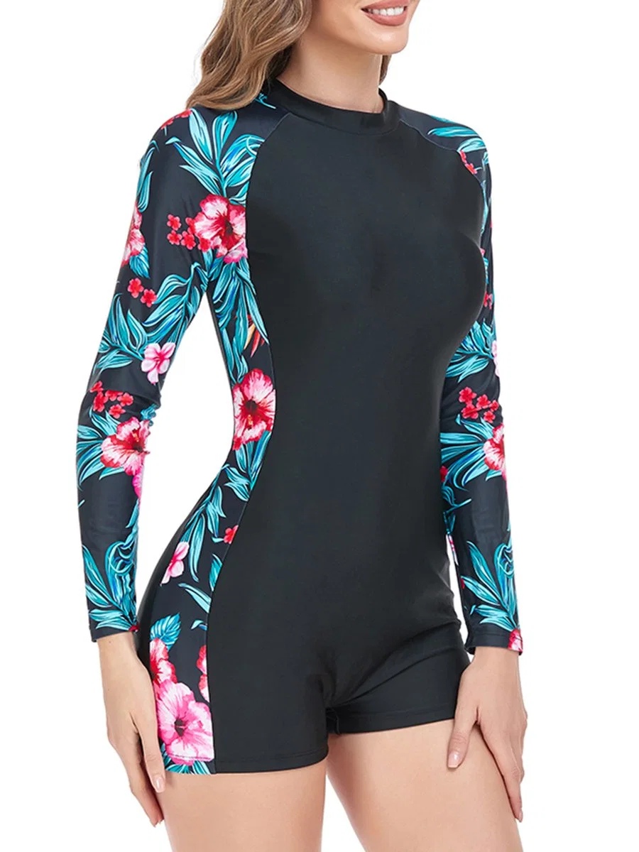 2023 Women&prime; S Long Sleeve One-Piece Surf Zipper Slim Fit Swimwear