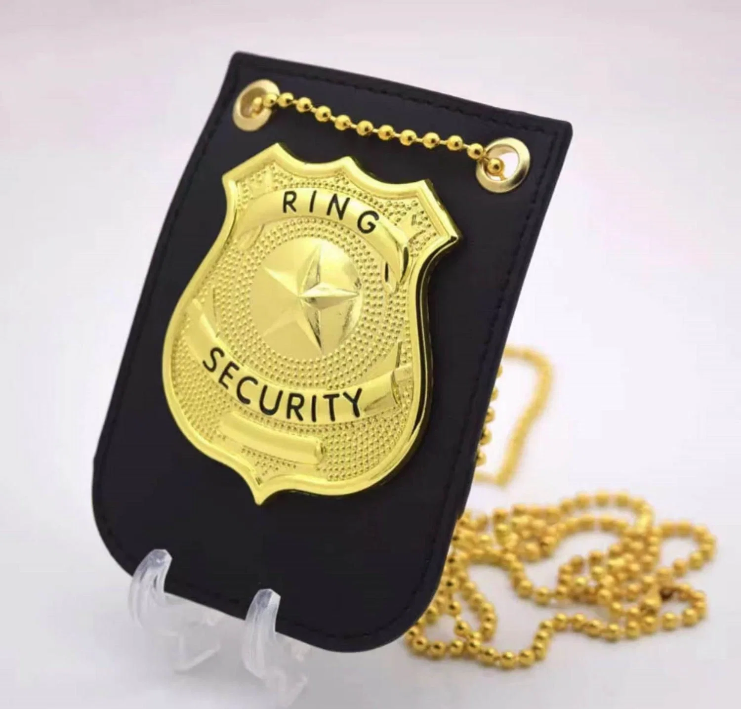 Liga de zinco de qualidade personalizado personalizado crachá de metal com estojo de couro prêmios de artesanato da corrente de segurança Cinto de ouro soldado da Polícia Militar Geral crachás de Pin de lapela