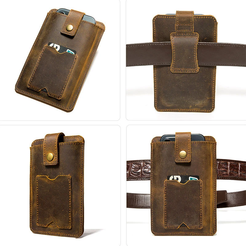 Ea138 Crazy Horse Custom Leather Pouch Universal Tactical Case Universal Belt Clip Cell Mobile Phone Holster