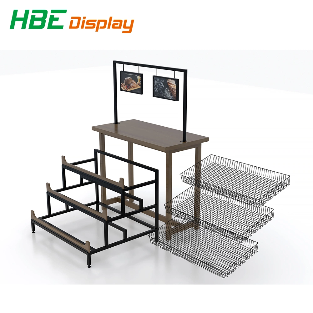 Single Sided Wood Tiered Bakery Display Rack