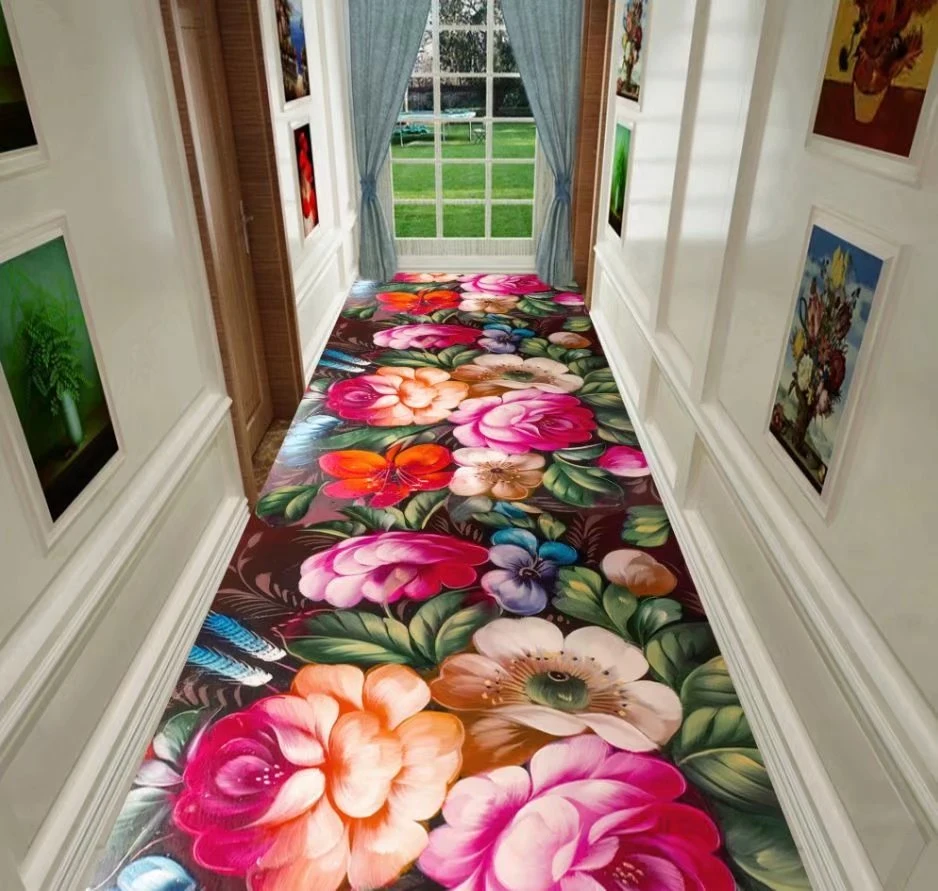 Tianjin Christmas Flowers Hallway Decorative Entrance Corridor Long Custom Size New 3D Floral Print Velvet Floor Rug Carpet