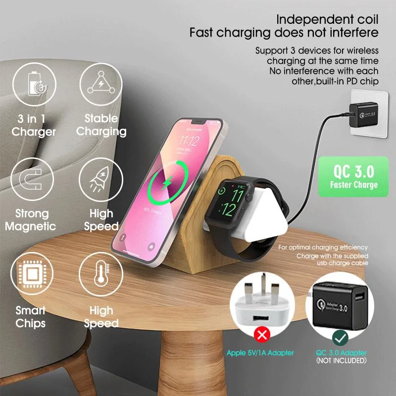 Custom Wooden Bamboo Universal 15W Magnetic Qi Wireless Charge