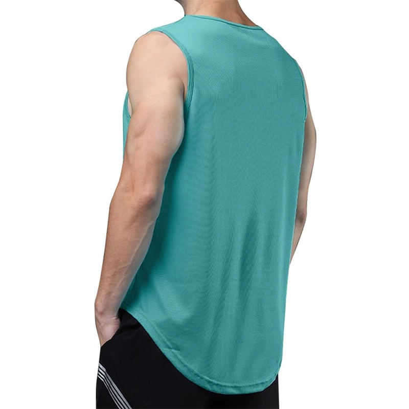 Secado rápido músculo montado sin mangas cuello redondo de malla de hombre Camisetas de gimnasia
