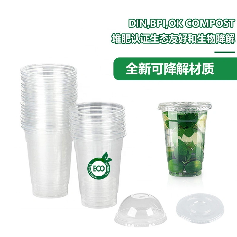 10oz à 32oz 100% Gobelets compostables en PLA transparent écologiques Gobelets jetables pour boissons froides