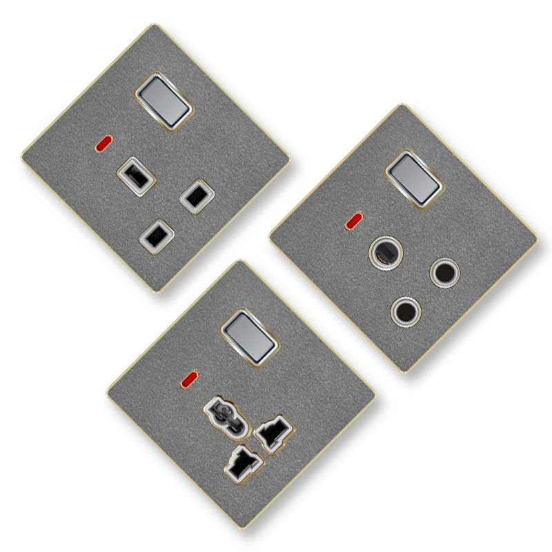 W5 Wholesale/Supplier Electrical Appliances Ultrathin Switch Leather Pattern British Wall Socket Switch 15A Electric Switches and Sockets