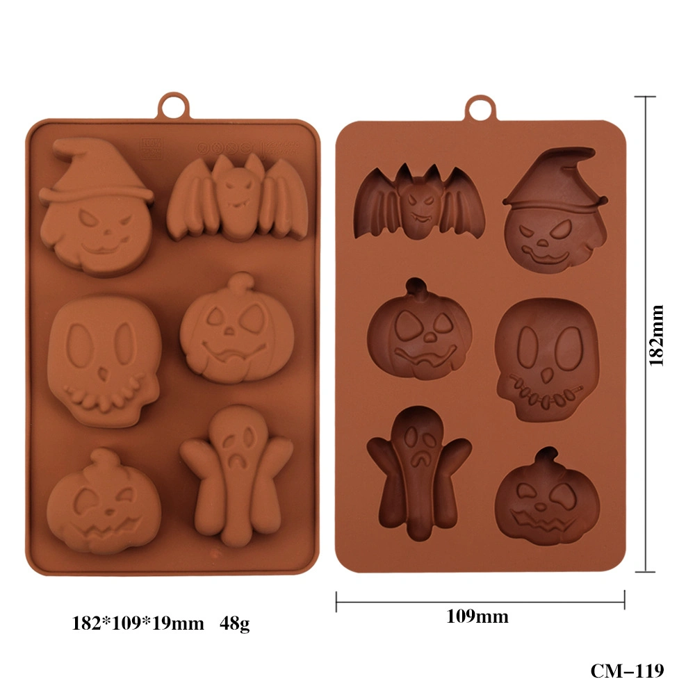 Новый стиль DIY Silicone 6 отверстия Halloween Cake Mold Bat Ghost Шоколадная форма