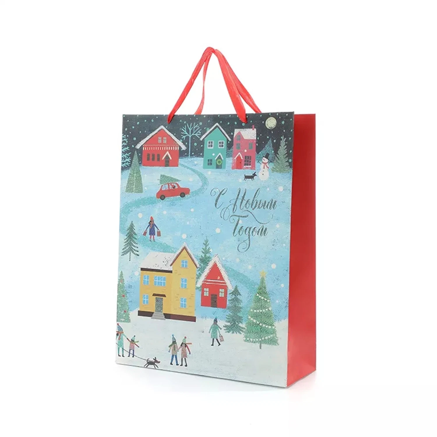 Custom Printed Christmas Paper Bag Handles Project Industrial Surface Packaging White Cardboard Holiday Gift Bags