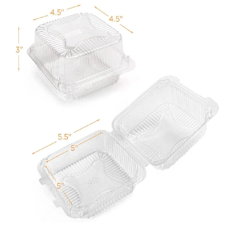 5 X 5 Inch, 125PC Clear Hinged Plastic Togo Containers with Lids, Disposable Takeout Boxes for Salad, Cake, Sandwich, Pasta Clamshell Food Containers