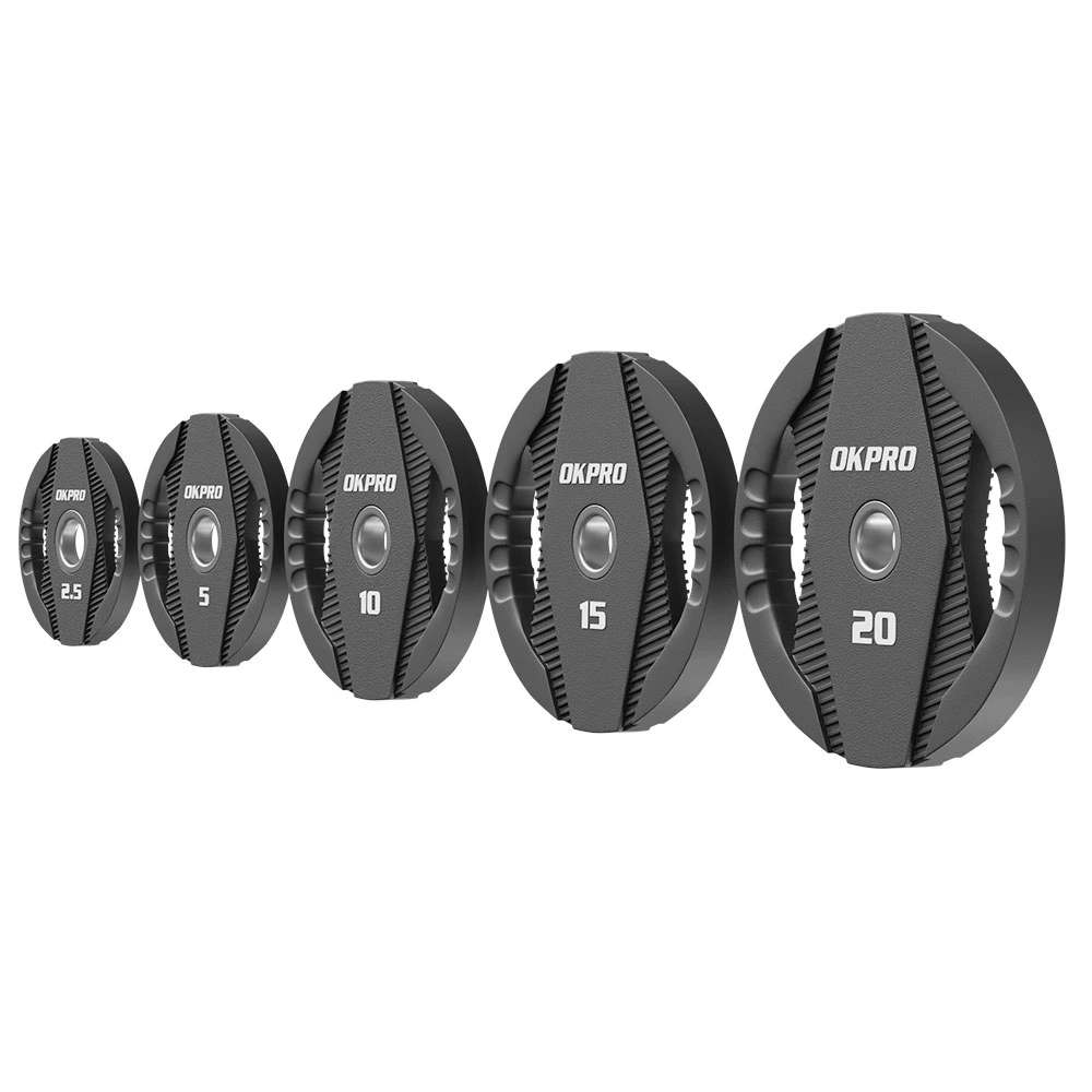 Okpro Sports Strength Fitness Equipment Standard Black Barbell Plates Weight Lifting Gym Equipment PU Weight Plates