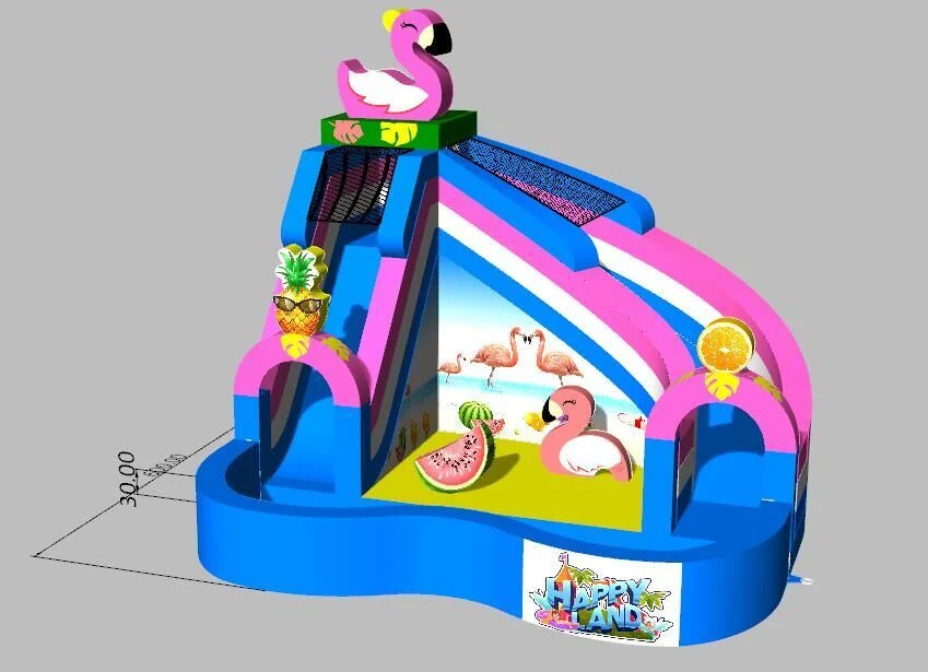 High quality/High cost performance  Flamingo Theme Wet Inflatable Slide with Ball Pit Inflatable Water Park Slide with Pool