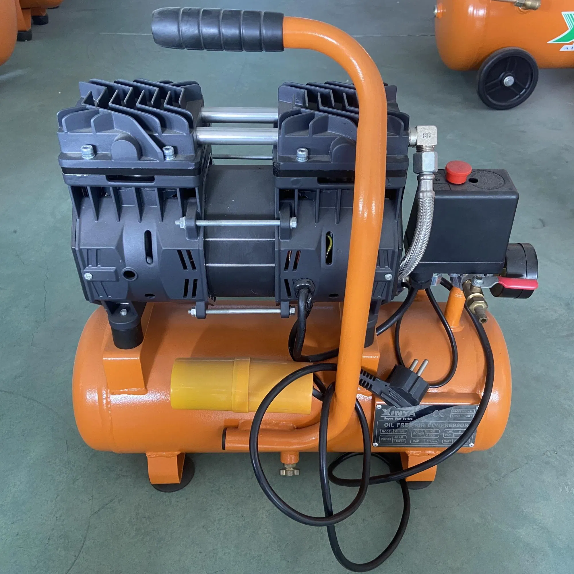 Xinya High Efficiency 220V 50Hz 60Hz 2poles 0.55kw 550W 9L Noiseless Portable Oilless Air Compressor