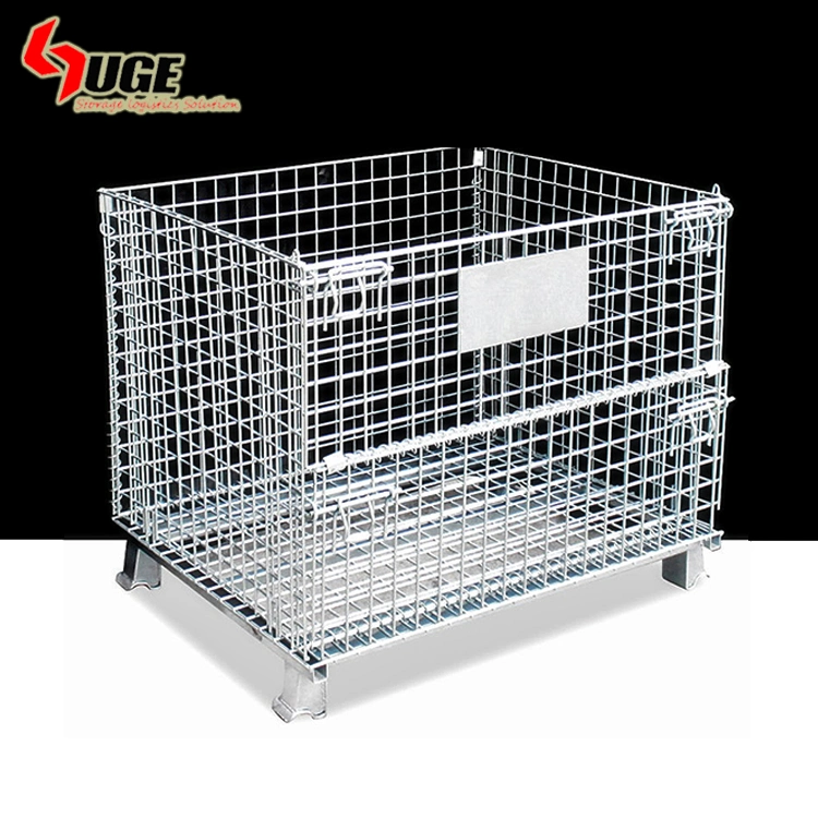 Zinc Galvanizado Electrotatic Spray plegable Tansport Warehouse Logistic Rolling Cart Contenedor para el mercado