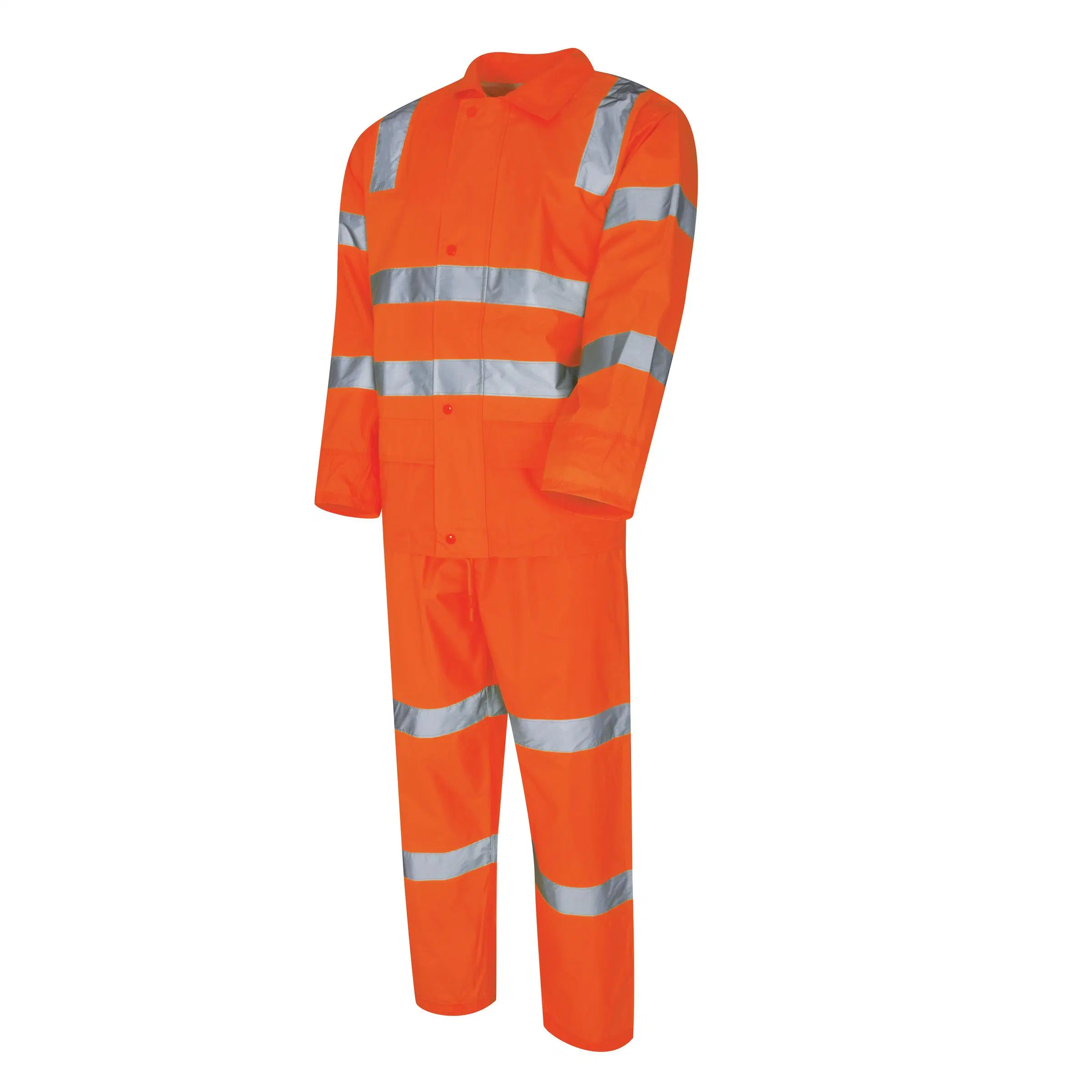 Erwachsene hohe Sichtbarkeit reflektierende Arbeitskleidung Regenkleidung Polyester PVC Hi Viz Safety Regenjacke Regenjacke mit Hose Wasserdichter Regenanzug