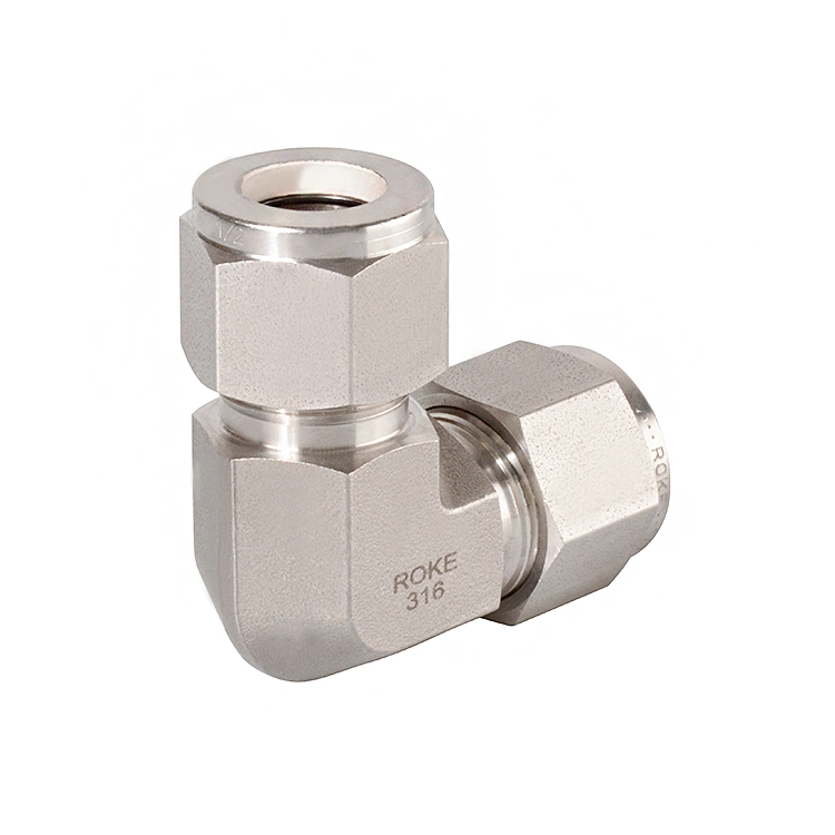 SS316 Stainless Steel 3/8 Inch Double Ferrules Tube Compression 90 Degree Union Elbow 7500psi