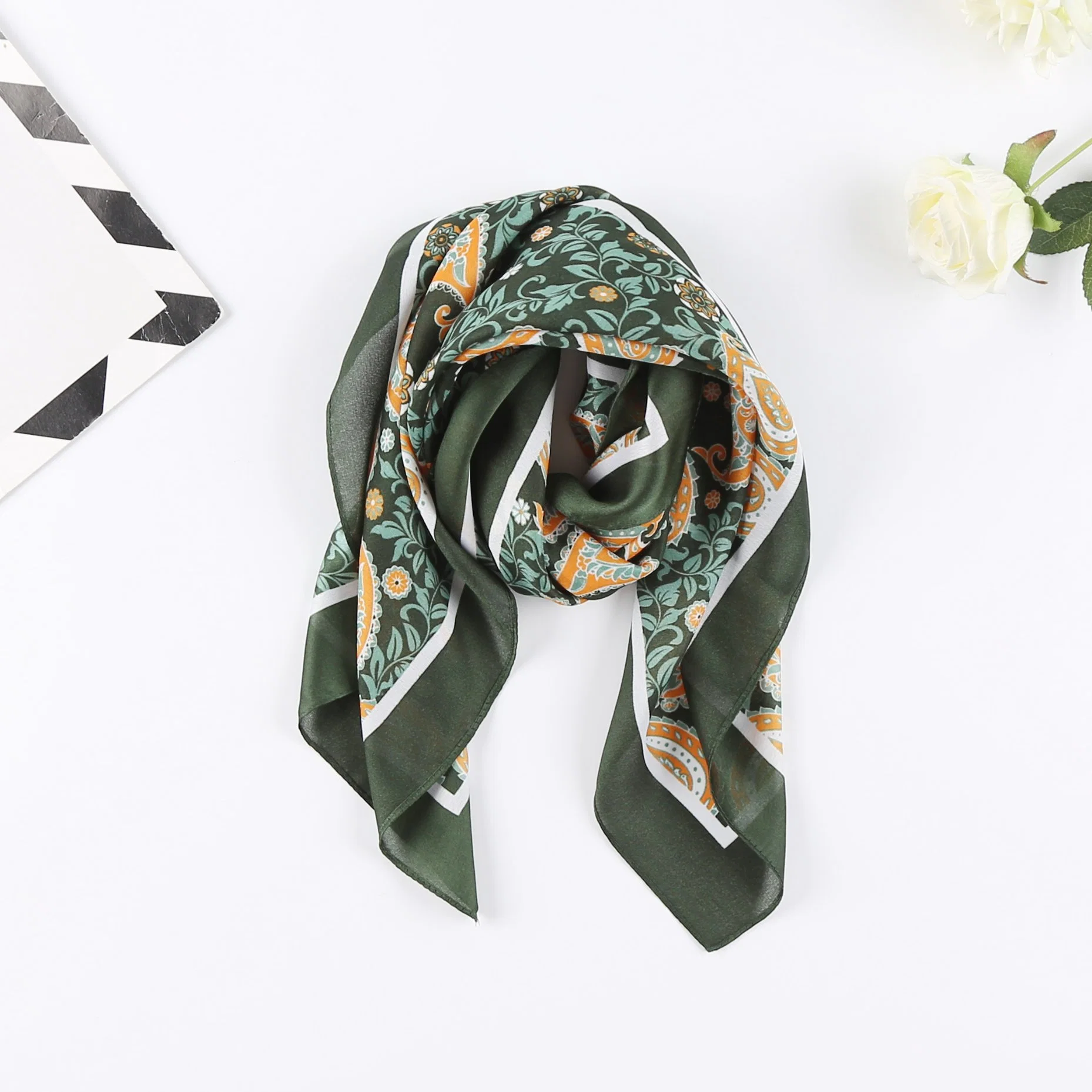 70X70cm Fashion Multi Use Square Silk Satin Scarf Polyester Scarves Wowan Hairband Bag Band