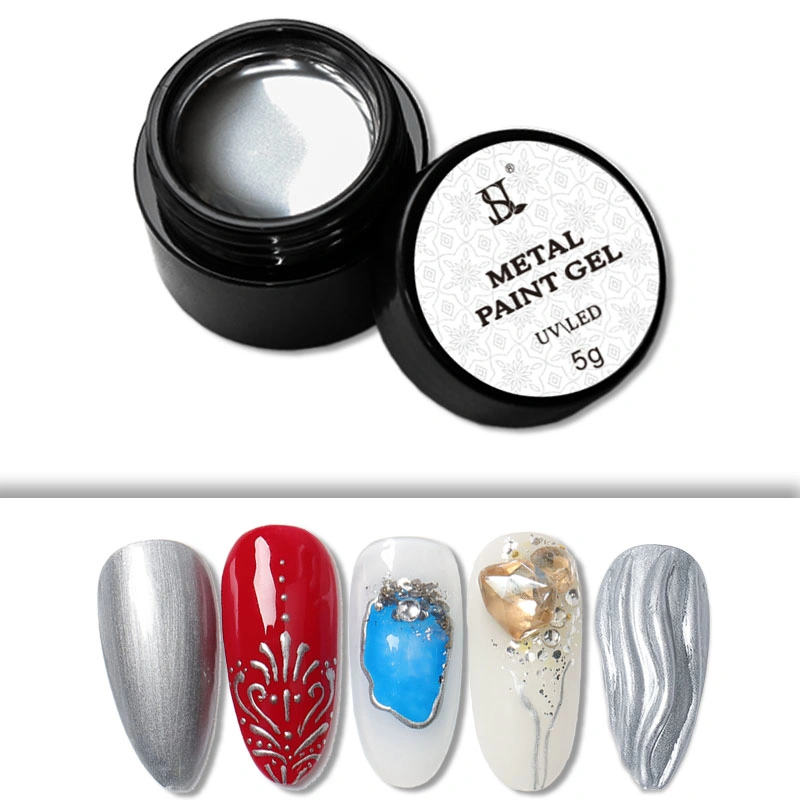 HS Manufacturer Private Label Metal Painting Gel Polish Silver Colors Soak off UV Gel Nail Art