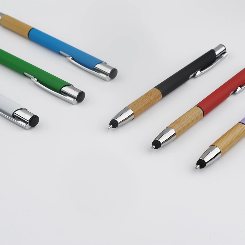 Office Stationery Custom Business Logo Soft Touch Metal Bamboo Stylus Pen