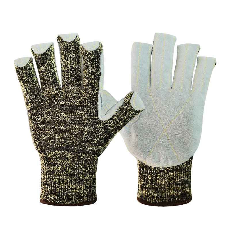 Hot gants de camouflage de vente de l'aramide Thread Palm et Fingertip cousu peau de vache