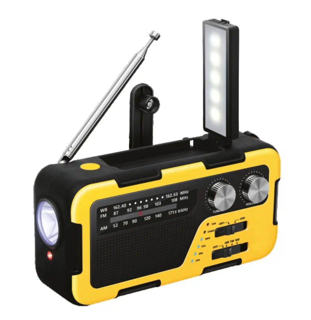 Emergencia Solar mano Crank LED linterna portátil AM/FM/NOAA Weather Radio