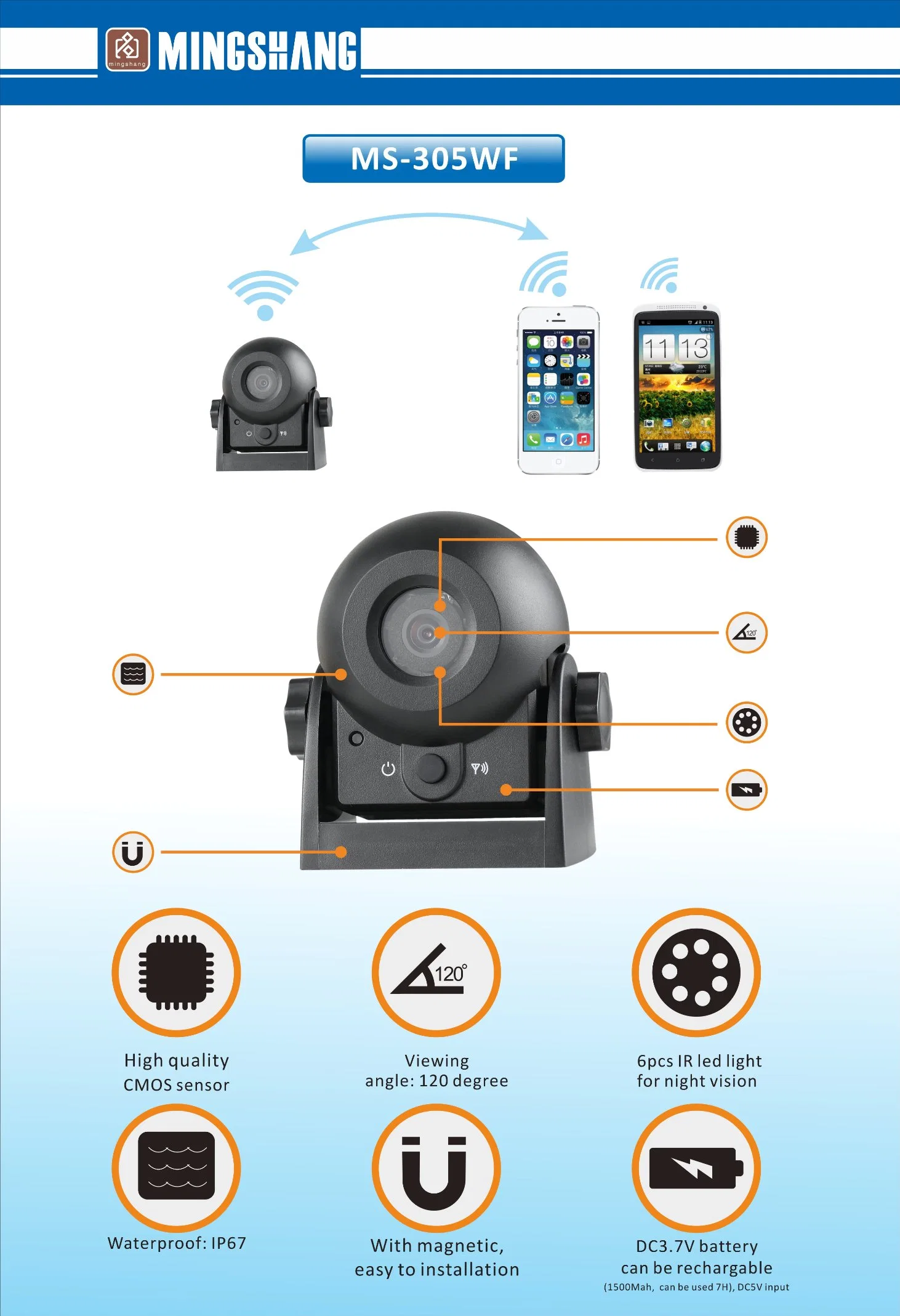 Caméra WiFi Batterie rechargeable Vision nocturne