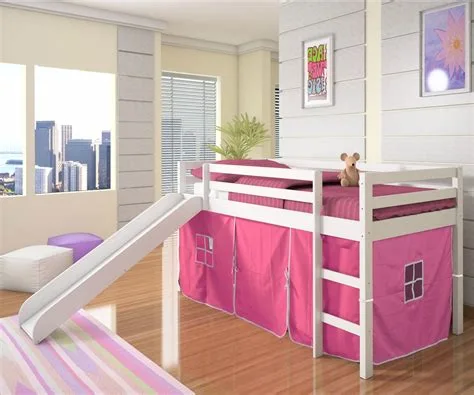 A mediados de traviesas de madera para Niños Cama doble Cama Loft con regulación de la diapositiva