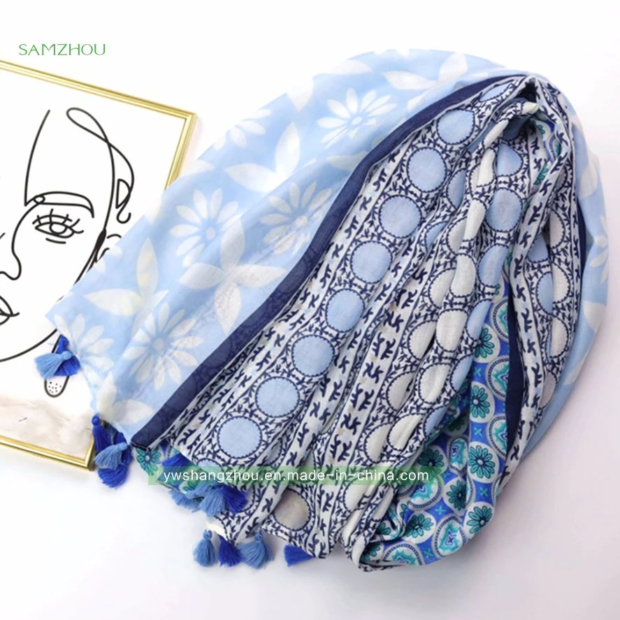 Ethnic Satin Spring Shawl Fashion Ladies Printed Cotton Sunscreen Scarf