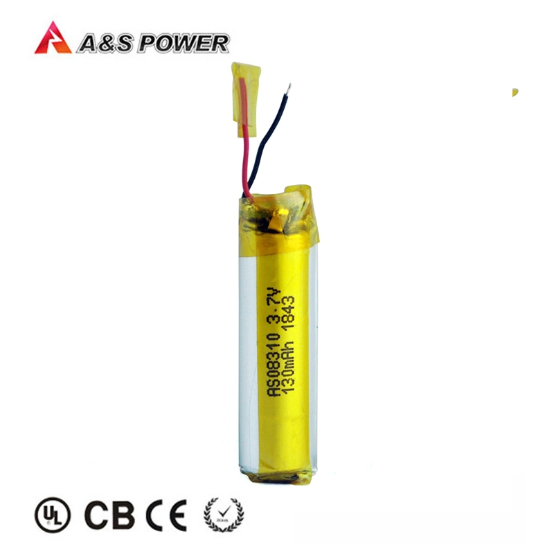 Cylindrical Lipo Battery 08310 Rechargeable 3.7V 130mAh Li Polymer Batteries with Certification