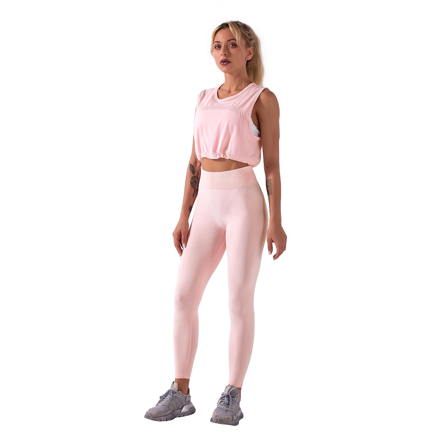 Hembra OEM Yoga sin mangas traje rosa de diseño de ropa deportiva Fitness