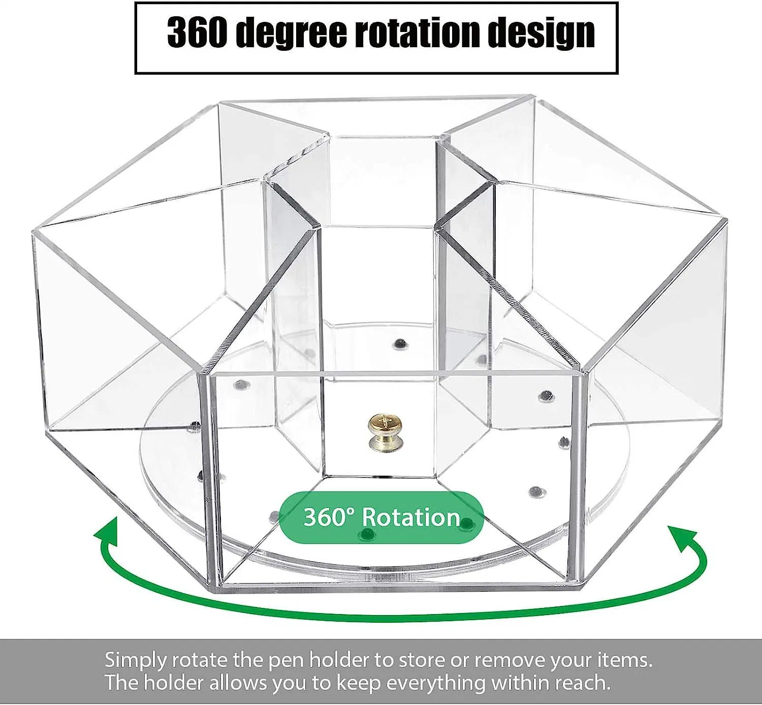 Rotating Pen Holder 360 Degree Rotating Art Supplies School Supplies Storage Box with 7 Compartments, Acrylic Hexagonal Pen Cup