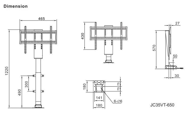 Soporte de TV de pie remoto ajustable en altura con estructura de elevación eléctrica de alta capacidad de carga para opciones de tamaño completo de la empresa/hogar Jiecang